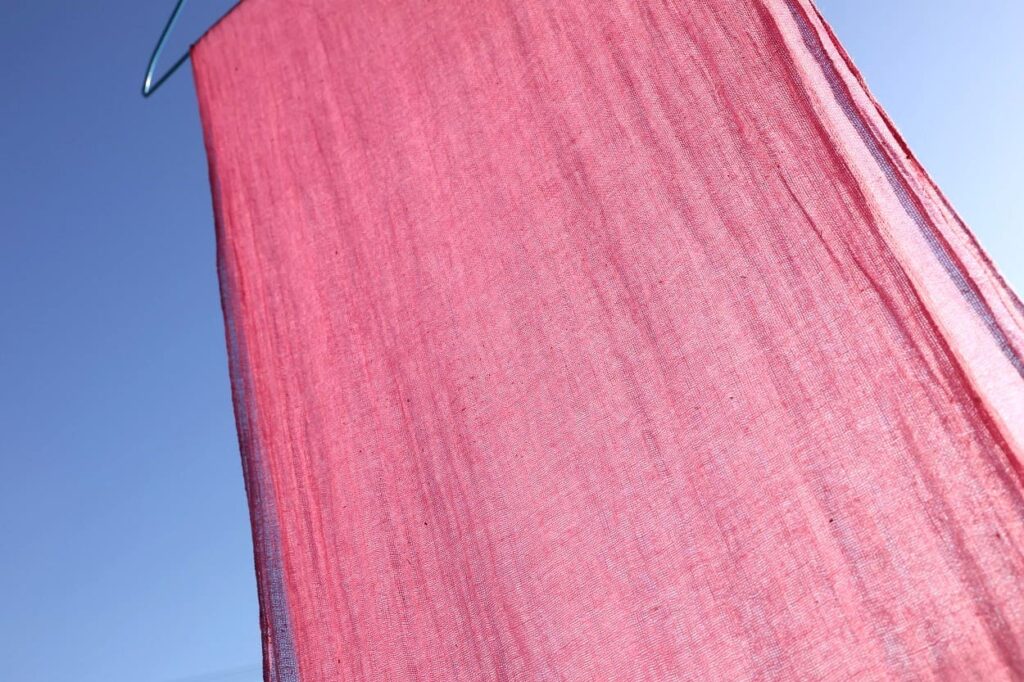 2度目の染めを終えたブラックベリー色の布